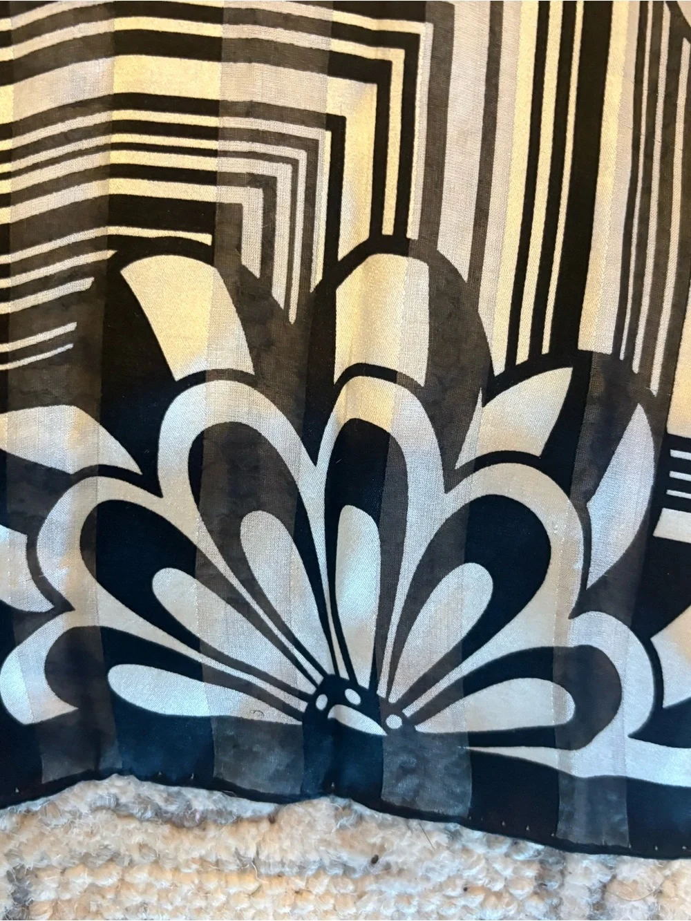 Anne Klein Silk Black &White Floral Graphic Scarf